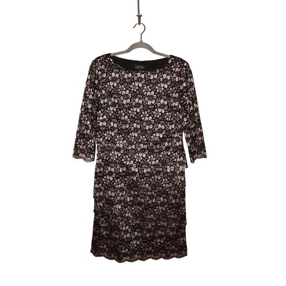 TAHARI‎ ASL $138 Lace Floral Tiered Sheath Dress Black/Rose Gold Size 8 - Picture 1 of 4